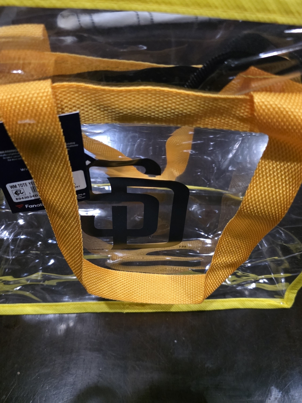 SD Padres Fanatics Clear Tote Bag with Yellow Trim and Straps